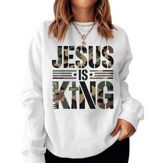 Camo Jesus Is King Cross Christian Camouflage Religious Women Sweatshirt - Thegiftio UK