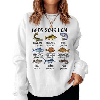 Christian Fishing God Say I Am Youth Boy Jesus Fishing Faith Women Sweatshirt - Thegiftio UK