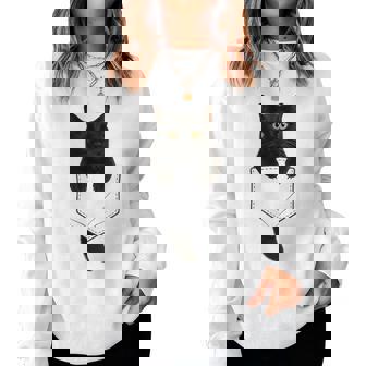 Cute Black Cat Pocket Cat Mom Cat Dad Cat Lover Women Sweatshirt | Seseable FR