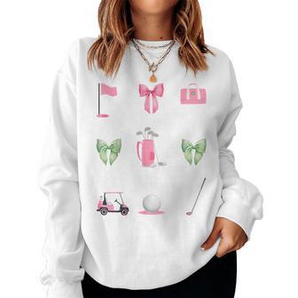 Cute Girl Green Pink Bow Coquette Girls Golf Ball Pattern Women Sweatshirt - Monsterry