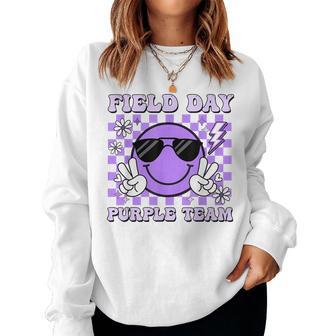 Field Day Purple Team Groovy Smile Face Checkered Students Women Sweatshirt | Mazezy