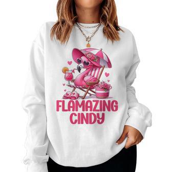 Flamazing Cindy Pink Flamingo Tropical Beach Scene Women's Women Sweatshirt - Monsterry