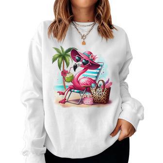 Flamingo At Beach Cute Flamingo Tropical Birds Girl Women Sweatshirt - Thegiftio UK