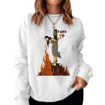 Fu-Ck Ittay Cool Divertida Bruja En Llamas Cuello Sudadera Mujer - Regaloses
