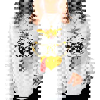 Turkey Face Floral Colorful Sunglasses Thanksgiving Tri-Blend Women Sweatshirt | Seseable CA