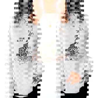 Giraffe キリン イラスト おしゃれ かっこいい キリンの絵 リアル 熱帯の花 野生生物 キリン好き レディーススウェットシャツ - Kawaiitshirt