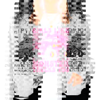 Girls Like Monster Trucks Too Retro Monster Truck Girls Women Sweatshirt - Monsterry