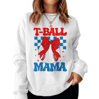 Groovy Tball Mom Softball T-Ball Mama Checkered Women Sweatshirt | Seseable UK