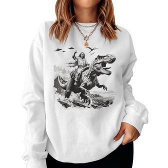 Jesus Riding A Dinosaur Christian Religious Motives Women Sweatshirt - Thegiftio UK