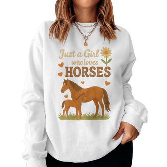 Just A Girl Who Loves Horses Cute Horse Floral Women Sweatshirt - Monsterry