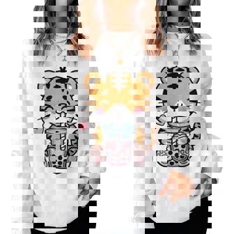 Kawaii Tiger Boba Tea Anime Japanese Bubble Tea Lover Girls Women Sweatshirt | Seseable FR
