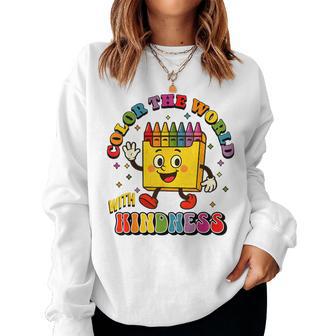 Be Kind Color The World With Kindness Retro Vintage Crayon Women Sweatshirt - Thegiftio UK