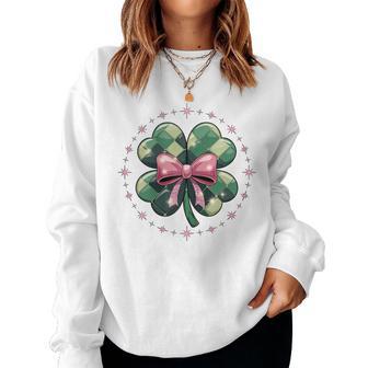 Lucky Clover Pink Bow Aesthetic St Patrick's Day Women Sweatshirt - Monsterry