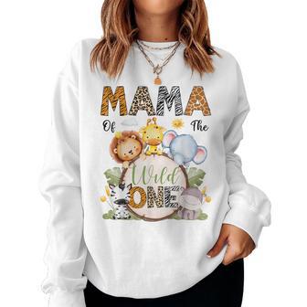 Mama Of The Wild One 1St Birthday Boy Safari Animals Women Sweatshirt - Thegiftio UK