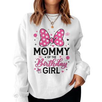 Mommy Of The Birthday Girl Cute Pink Bow Family Women Sweatshirt - Thegiftio UK