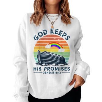Noah Ark Rainbow Jesus Christian God Keeps His Promises Women Sweatshirt | Mazezy