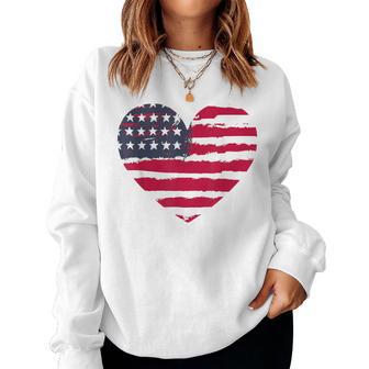 Patriotic Girl American Flag Heart 4Th July Red White & Blue Women Sweatshirt - Monsterry