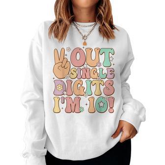 Peace Out Single Digits I'm 10 Groovy Retro 10Th Birthday Women Sweatshirt - Thegiftio UK