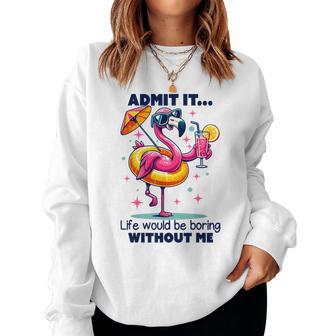Pink Flamingo Drinking Cocktails Summer Vacation Beach Women Sweatshirt - Monsterry
