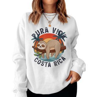Pura Vida Beach Costa Rica Tropical Sunset Nature Cute Sloth Women Sweatshirt - Monsterry