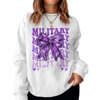 Purple Camo Coquette Bow Military Child Month Girls Women Sweatshirt | Seseable UK