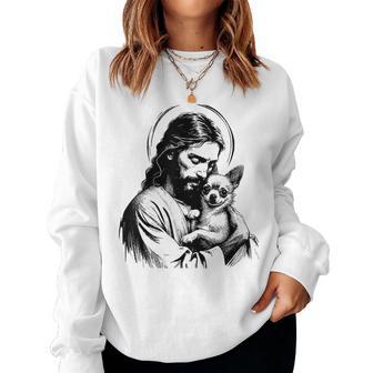 Retro Chihuahua Apparel Jesus Chihuahua Dog Christian Religious Dog Lover Women Sweatshirt - Thegiftio
