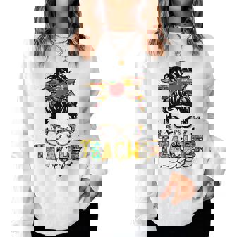 Teacher Life Messy Bun Hair Teacher Back To School Women Sweatshirt | Seseable CA