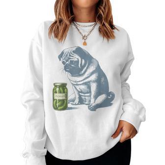 Vintage Sad Pug With Pickles Pug Mom Pug Pickles Lover Women Sweatshirt | Mazezy