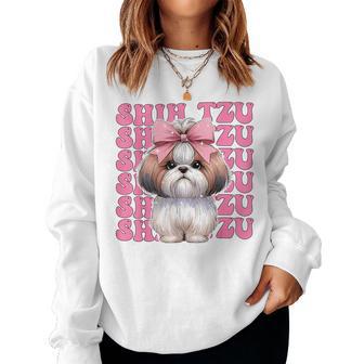 コケット 弓 シーズー 女の子 犬 ママ 母の日 ピンク レディーススウェットシャツ - Kawaiitshirt