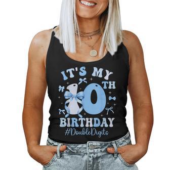 10 Year Old It's My 10Th Birthday Girl Blue Coquette Bow Women Tank Top - Thegiftio UK