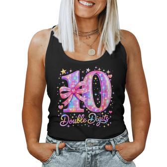 10Th Birthday Girl Pink Coquette Bow 10 Year Old Disco Ball Women Tank Top - Thegiftio