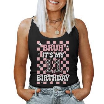 11Th Birthday Bruh Pink Checkered Trendy Birthday Girl Women Tank Top - Monsterry