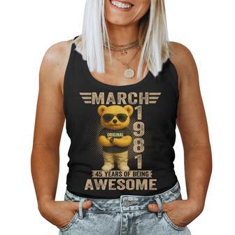 45 Años Marzo 1981 Teddy Bear 45 Cumpleaños Hombres Es Camiseta sin mangas para mujer - Regaloses