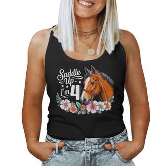 4Th Horse Birthday Four Years Old Girls Horses Birthday Women Tank Top - Thegiftio UK