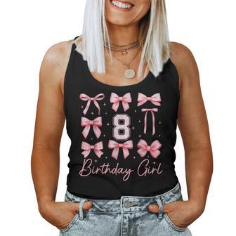 8Th Birthday Girl Coquette Bow Pink Floral Toile 8 Year Old Women Tank Top | Seseable CA