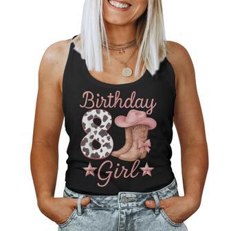 8Th Birthday Girl Cowgirl Boots Hat Cow Western Rodeo Outfit Women Tank Top - Thegiftio