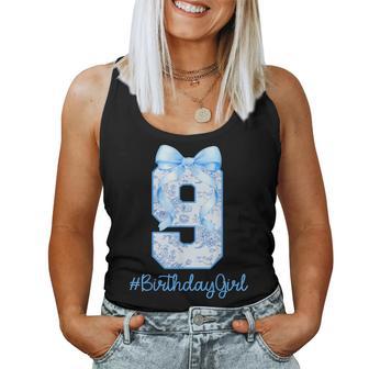 9 Year Old Birthday Girl Coquette Bow 9Th Birthday Women Tank Top - Thegiftio UK