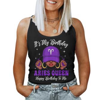 Aries Queen Black Woman Purple Cap Zodiac Sign Women Tank Top - Monsterry
