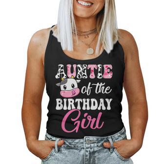 Auntie Of The Birthday Girl Farm Cow 1St Birthday Girl Small Women Tank Top - Thegiftio