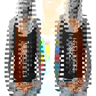 Autism Awareness Mom Dad Usa Flag Women Tank Top - Monsterry