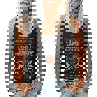 Basketball Christmas Ugly Sweater Merry Swishmas Women Women Tank Top - Monsterry