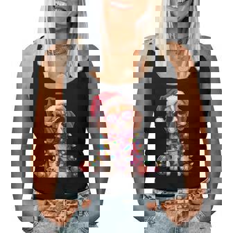 Beagle Dog Christmas Santa Hat Lights Xmas Pet Dog Lover Women Tank Top - Monsterry