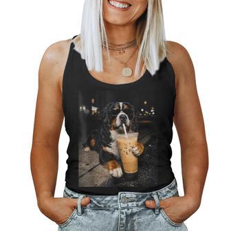 Bernese Mountain Drinking Iced Coffee Lover Humor Meme Women Tank Top - Thegiftio