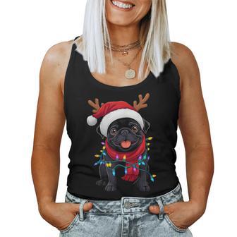 Black Pug Dog Tree Christmas Lights Xmas Pajama Women Women Tank Top | Seseable UK