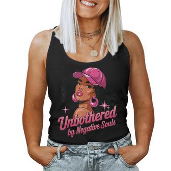 Black Queen Afro American Motivational Unbothered By Negative Souls -Adults Black Small Short Sleeve Cotton Polyester Women Tank Top - Monsterry