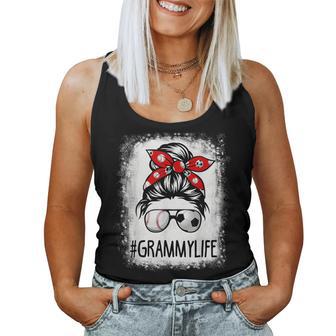 Bleached Grammy Life Soccer Messy Bun Baseball Game Day Women Tank Top - Monsterry