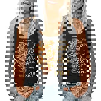 Blessed By God Loved By Jesus Fall Leaves Christian Cross Women Tank Top | Mazezy