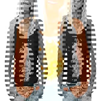 Boho Horse With Sunflowers And Butterflies Cute Farm Animal Women Tank Top - Seseable