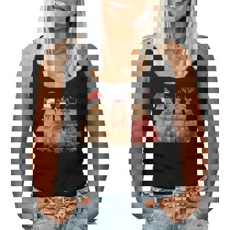 Capybara Christmas Tree Lights Reindeer Santa Hat Xmas Women Tank Top | Mazezy