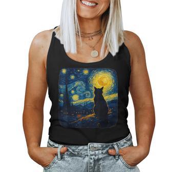 Cat Starry Night Cat Lover Van Gogh Cat Mom Cat Dad Women Tank Top - Monsterry